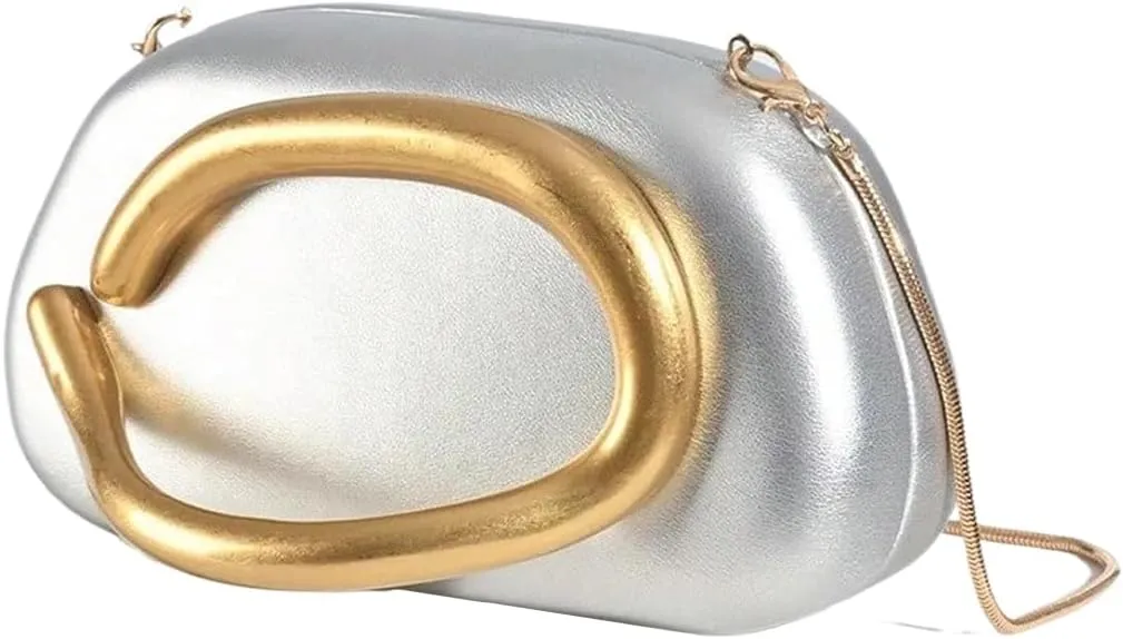 Women PU Leather Metal Handle Handbag Trendy Commuting Compact Stone Purse Hand-held Causal Shoulder Clutch Bag