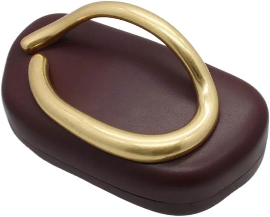 Women PU Leather Metal Handle Handbag Trendy Commuting Compact Stone Purse Hand-held Causal Shoulder Clutch Bag