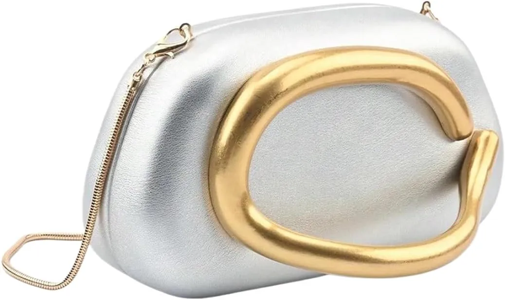 Women PU Leather Metal Handle Handbag Trendy Commuting Compact Stone Purse Hand-held Causal Shoulder Clutch Bag