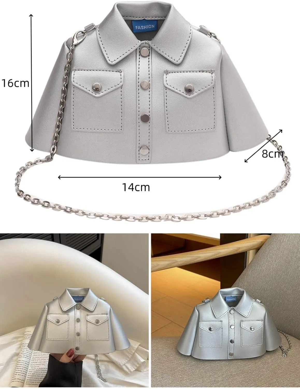 Women Shirt Shaped Satchel PU Leather Shoulder Bag Unique Crossbody Clutch Handbags Cute Jacket Bag Ladies Evening Purse
