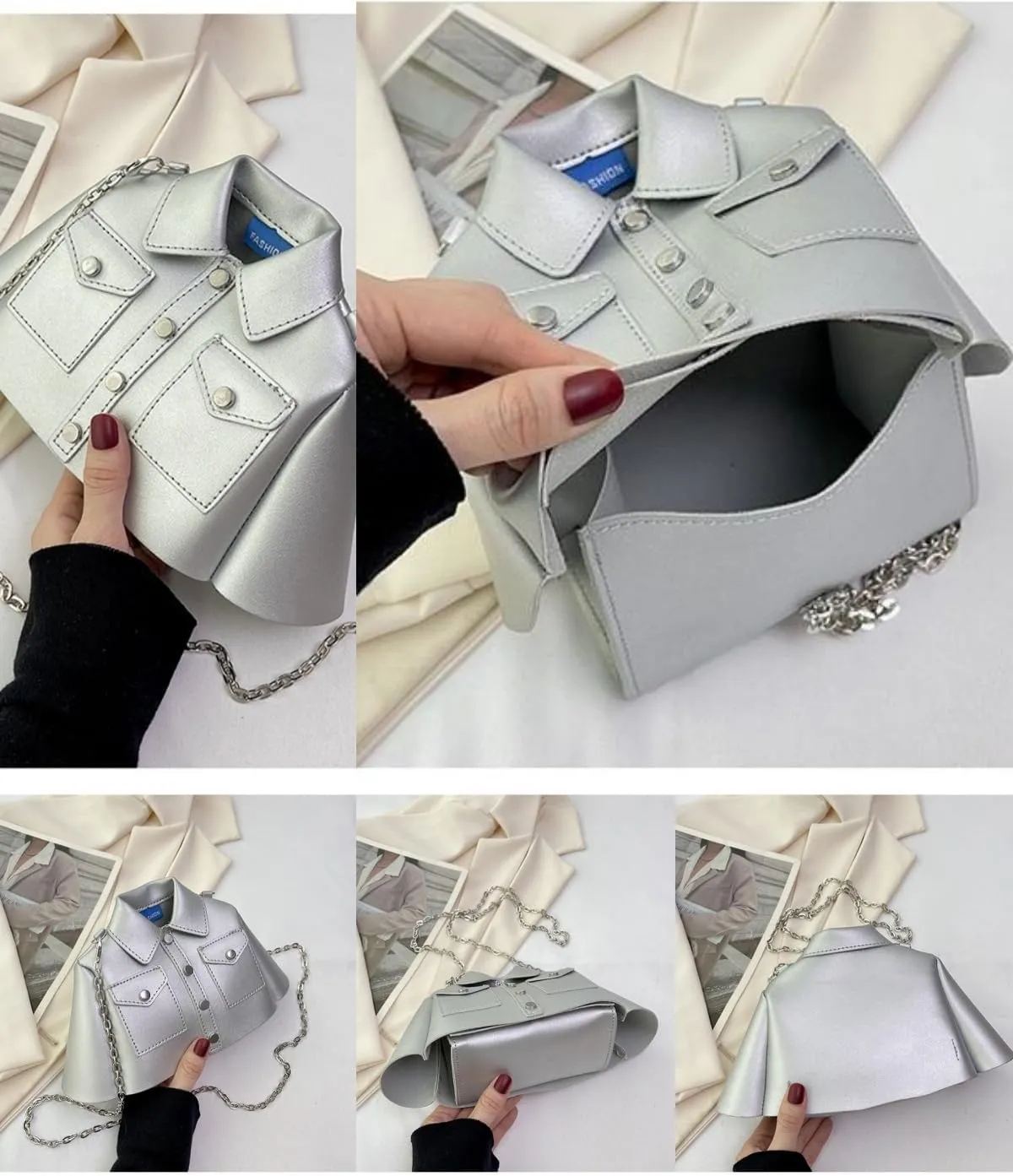 Women Shirt Shaped Satchel PU Leather Shoulder Bag Unique Crossbody Clutch Handbags Cute Jacket Bag Ladies Evening Purse