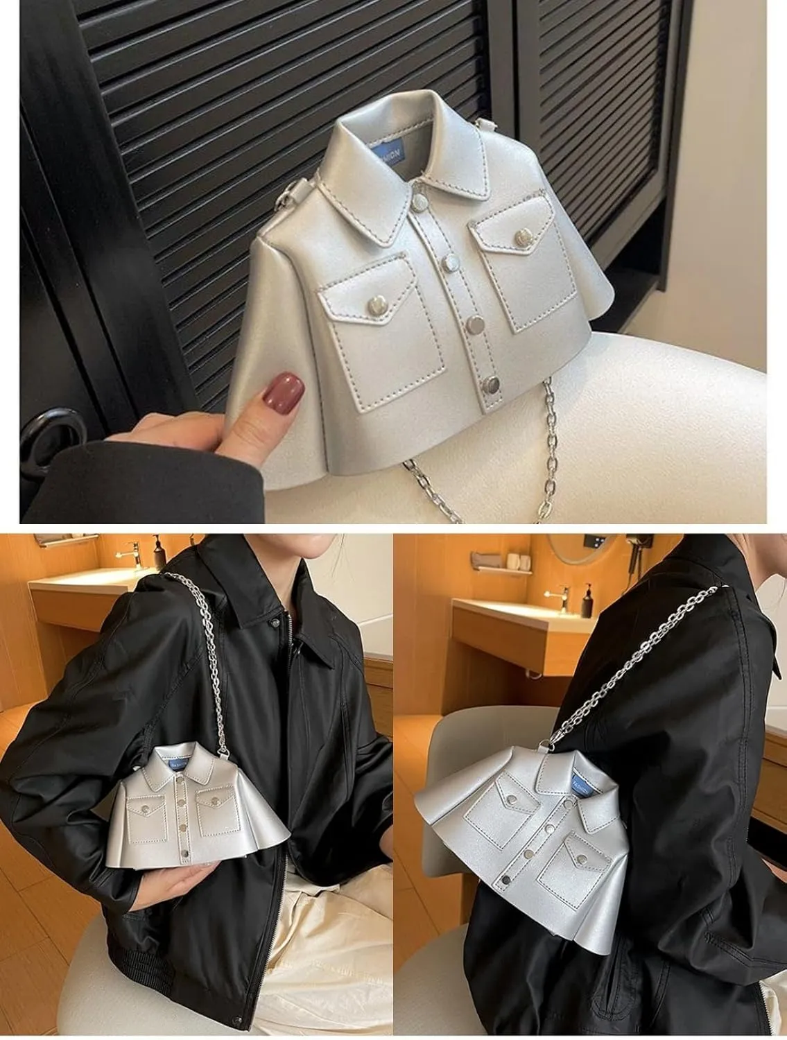 Women Shirt Shaped Satchel PU Leather Shoulder Bag Unique Crossbody Clutch Handbags Cute Jacket Bag Ladies Evening Purse