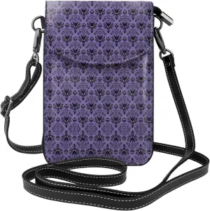 women Small Cell Phone Purse Haunted Mansion Prints Soft, durable and waterproof PU leather Convenient for daily use and travel
