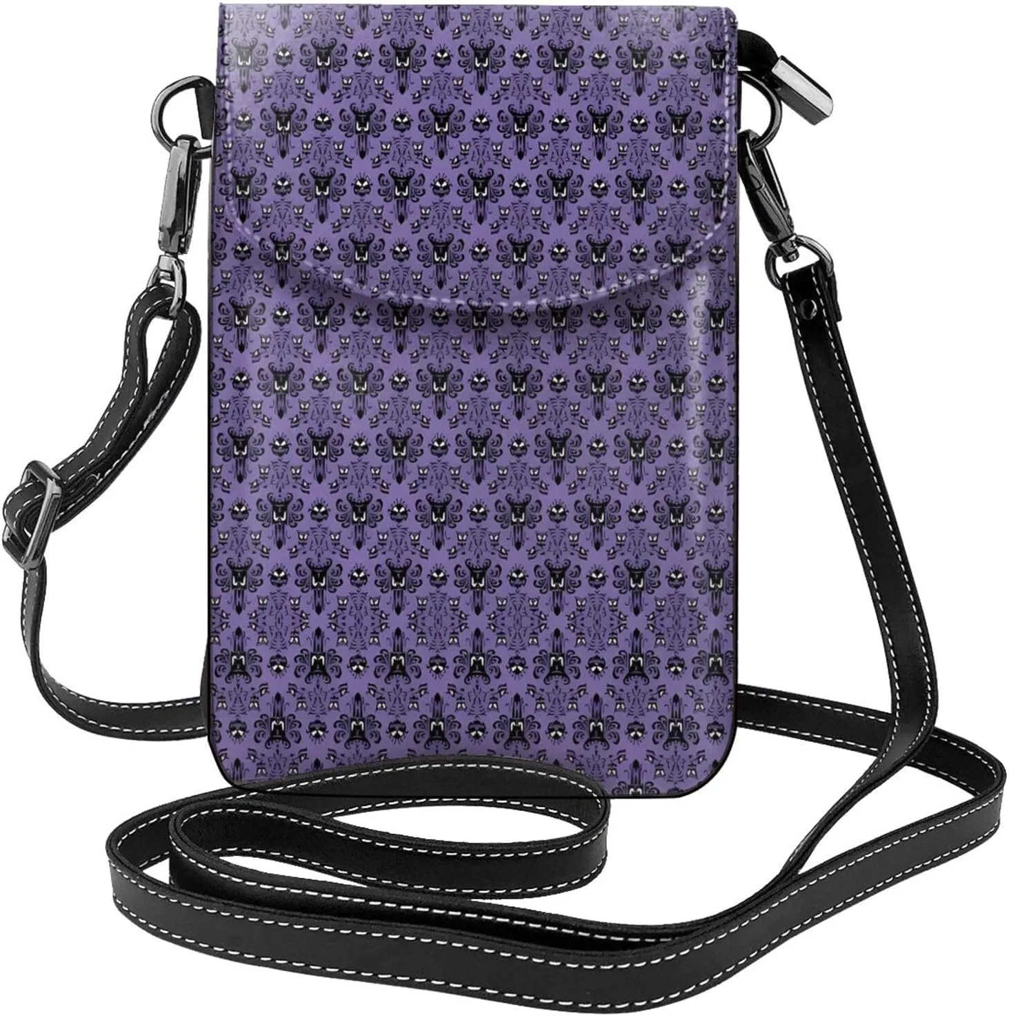 women Small Cell Phone Purse Haunted Mansion Prints Soft, durable and waterproof PU leather Convenient for daily use and travel