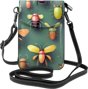 women Small Cell Phone Purse Insect Atlas pattern : Multifunction,Soft, durable,Convenient for daily use and travel Black