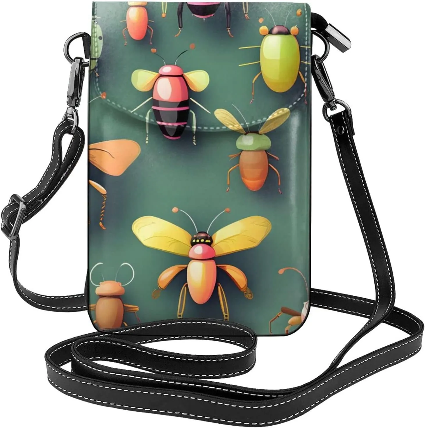 women Small Cell Phone Purse Insect Atlas pattern : Multifunction,Soft, durable,Convenient for daily use and travel Black