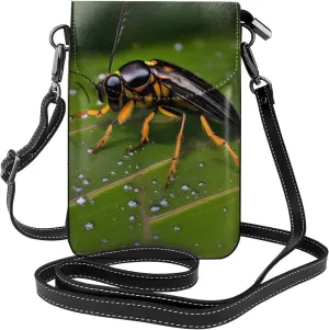 Women Small Cell Phone Purse Insects on Leaves Pattern : Multifunction,Soft, Durable,Convenient for Daily use and Travel, Black, One Size