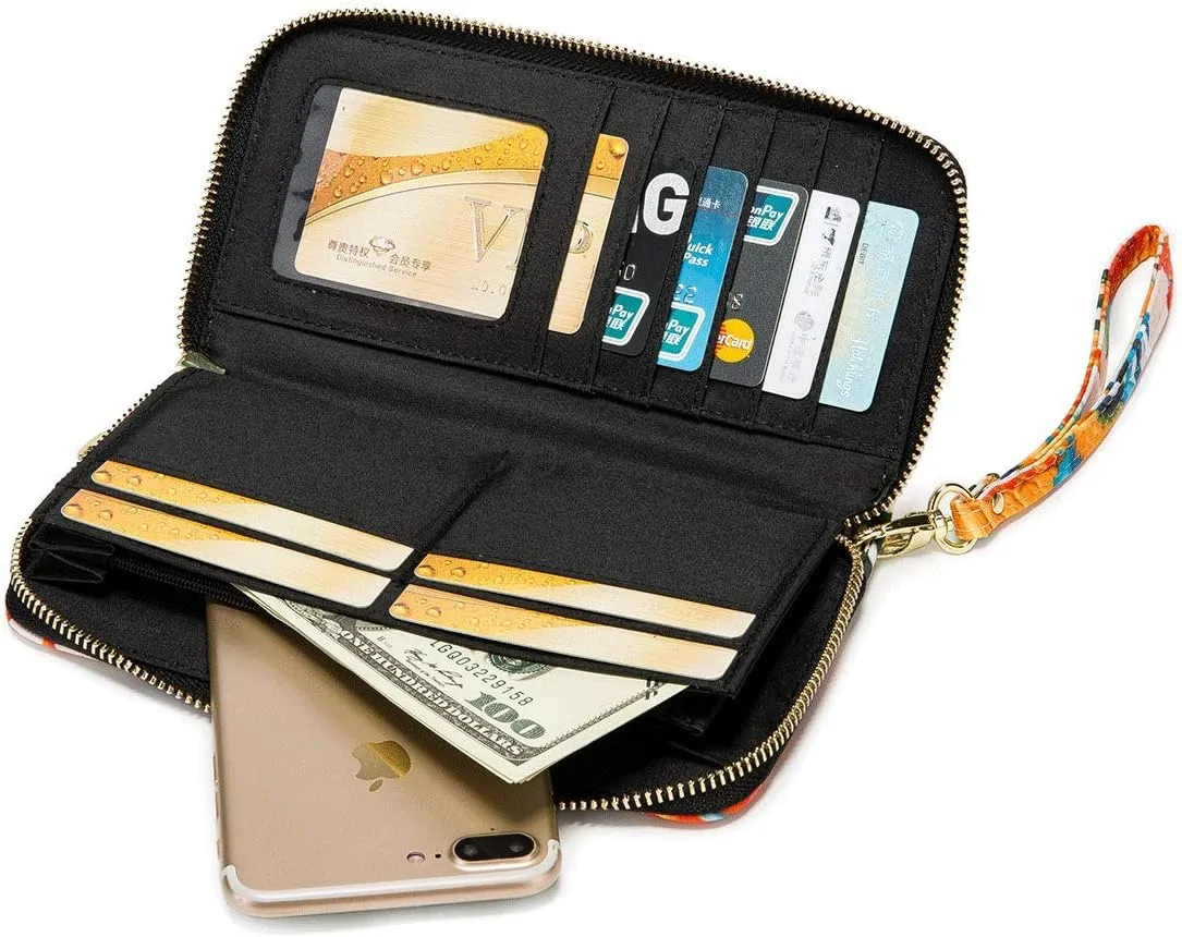 Women Wallet Card RFID For Womens Holder Blocking Credit Small Zipper Purse Pocket Bifold Slim Coin ID Ladies Wristlet Clutch Large Capacity Window Case Travel Zip Women's