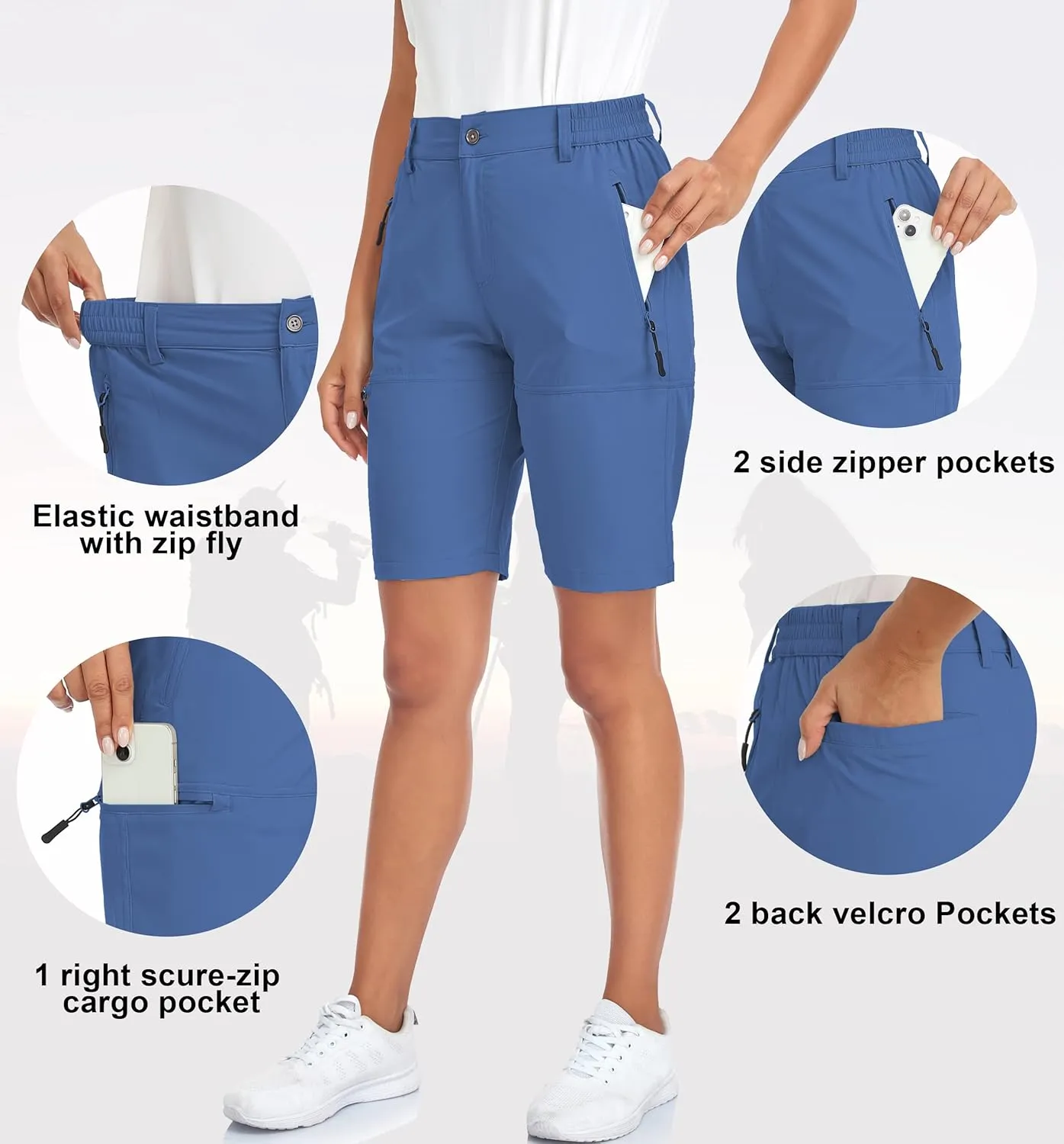Women's 8" 10" Hiking Shorts Quick Dry Lightweight Golf Long Cargo Shorts Casual with Pockets for Travel Outdoor