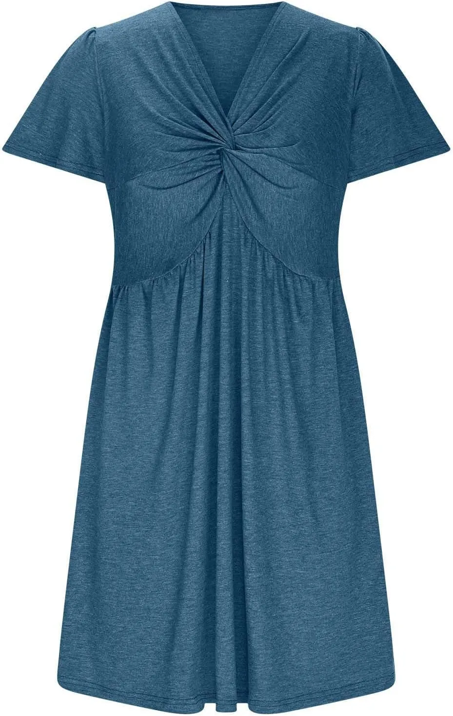 Women's Casual Dresses 2025 Summer Short Sleeve Twist Front Sundress Empire Waist A-Line Ruched Mini Dresses