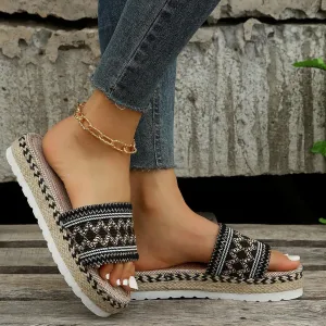 Women's Ethnic Style Thick Sole Woven Holiday Slippers, Hemp Rope Platform Slippers, Boho Ladies Braided Slippers, Casual Platform Sandals Relieve Foot Fatigue (Black,38)