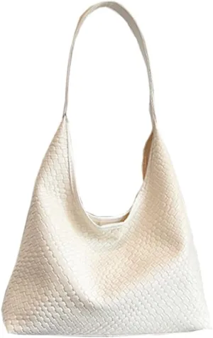 Women's Handbag Woven Hobo Shoulder Bag, Large Capacity Tote, PU Leather, Magnetic Closure