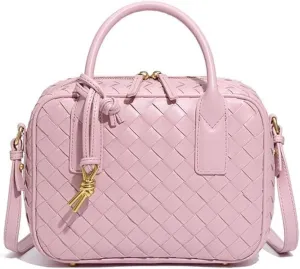 Women's Handmade Woven Top-handle Bag Fashion Leather Shoulder Handbag Crossbody Purse Woven Purse for Women