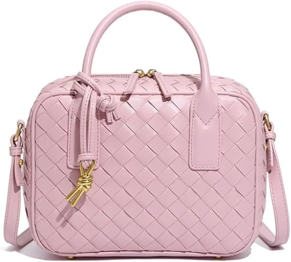 Women's Handmade Woven Top-handle Bag Fashion Leather Shoulder Handbag Crossbody Purse Woven Purse for Women