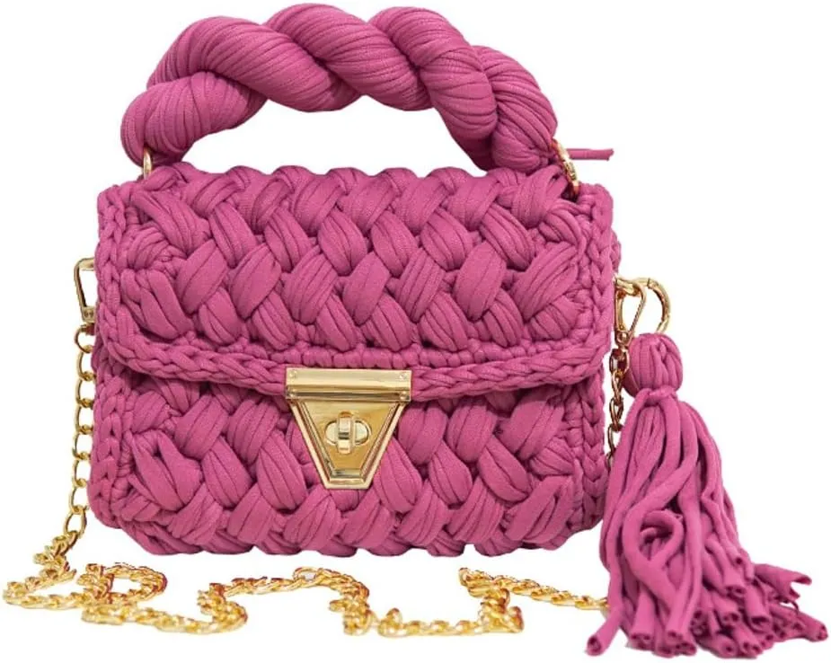 Women's Handwoven Tote Chunky Yarn Crochet Crossbody Shoulder Bag DIY Knot Purse Knit Woven Handbag Evening Clutch