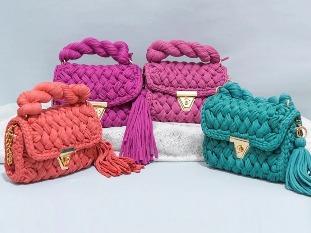 Women's Handwoven Tote Chunky Yarn Crochet Crossbody Shoulder Bag DIY Knot Purse Knit Woven Handbag Evening Clutch