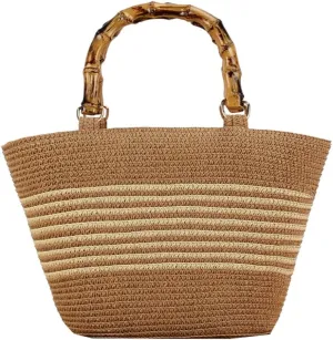 Womens Large Straw Tote Bag Bamboo Handle Handmade Woven Beach Shoulder Bag Top Handle Purse for Summer