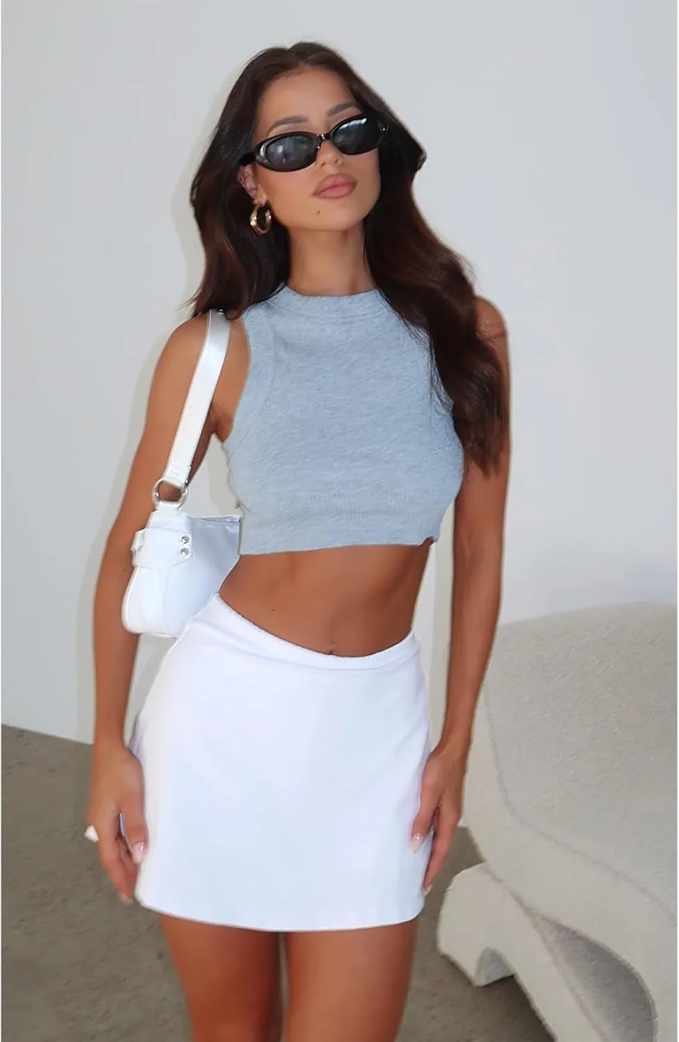 Womens Mini Skort, Mid Waist Sexy Side Split Hem Summer Y2k Bodycon Mini Skirt with Shorts