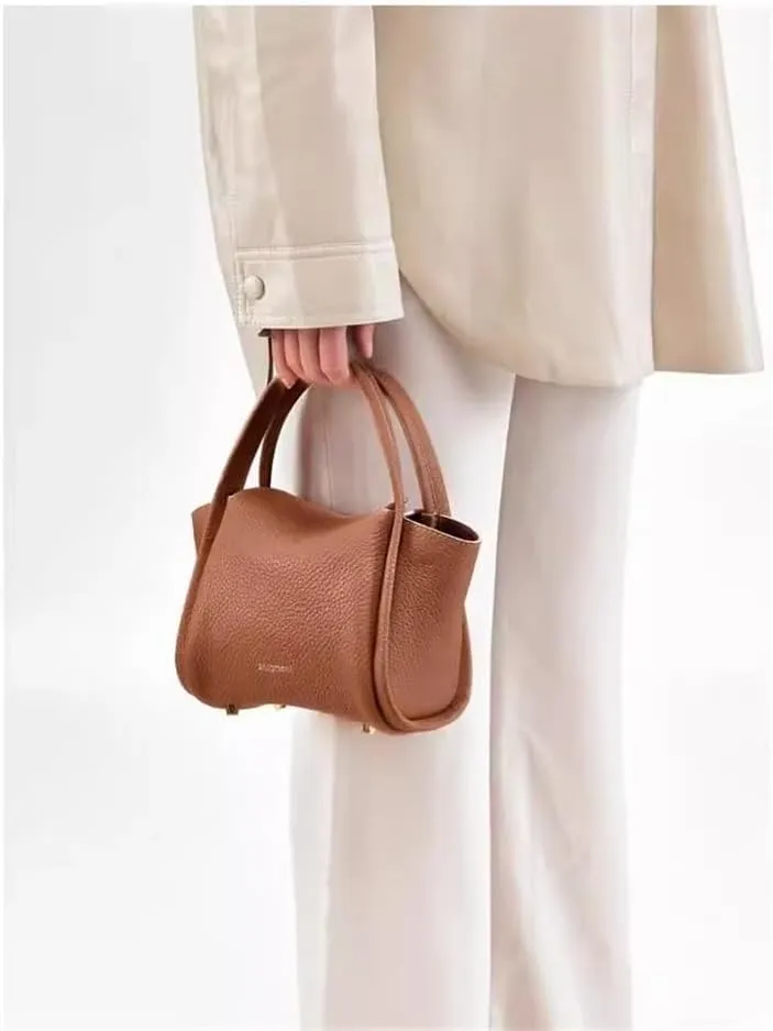 Women's Mini Vegetable Basket Leather Handbag Crossbody Mini Shoulder Bag (Color : Brown, Size : 6.69 * 3.54 * 4.9in)