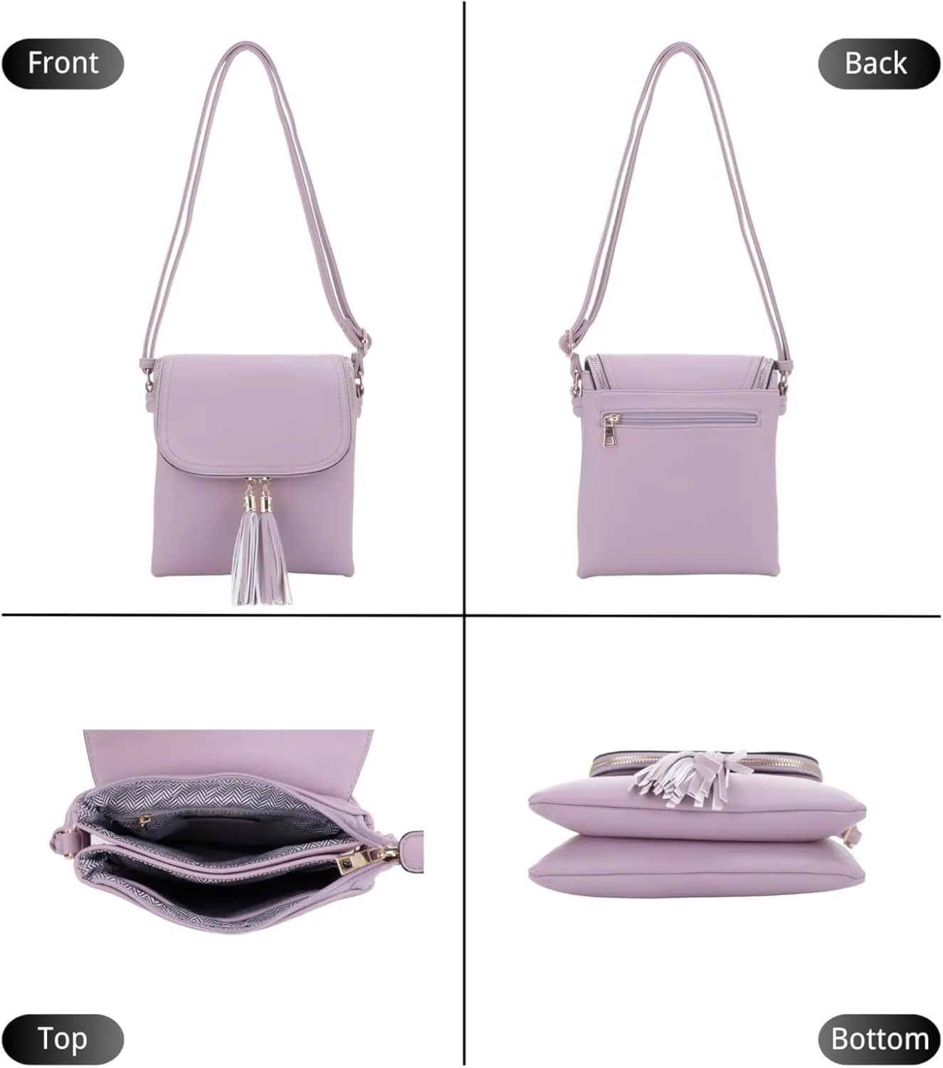 Women's Multi Compartment Magnetic Closure Flap Crossbody with Tassel Zipper