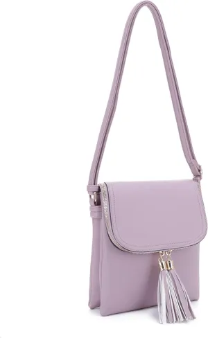 Women's Multi Compartment Magnetic Closure Flap Crossbody with Tassel Zipper