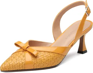 Women's Pointed Toe Buckle Slingback Shoes, Kitten Low Heel Woven Pumps for Women, Shallow Shoes for Party,Date,Office