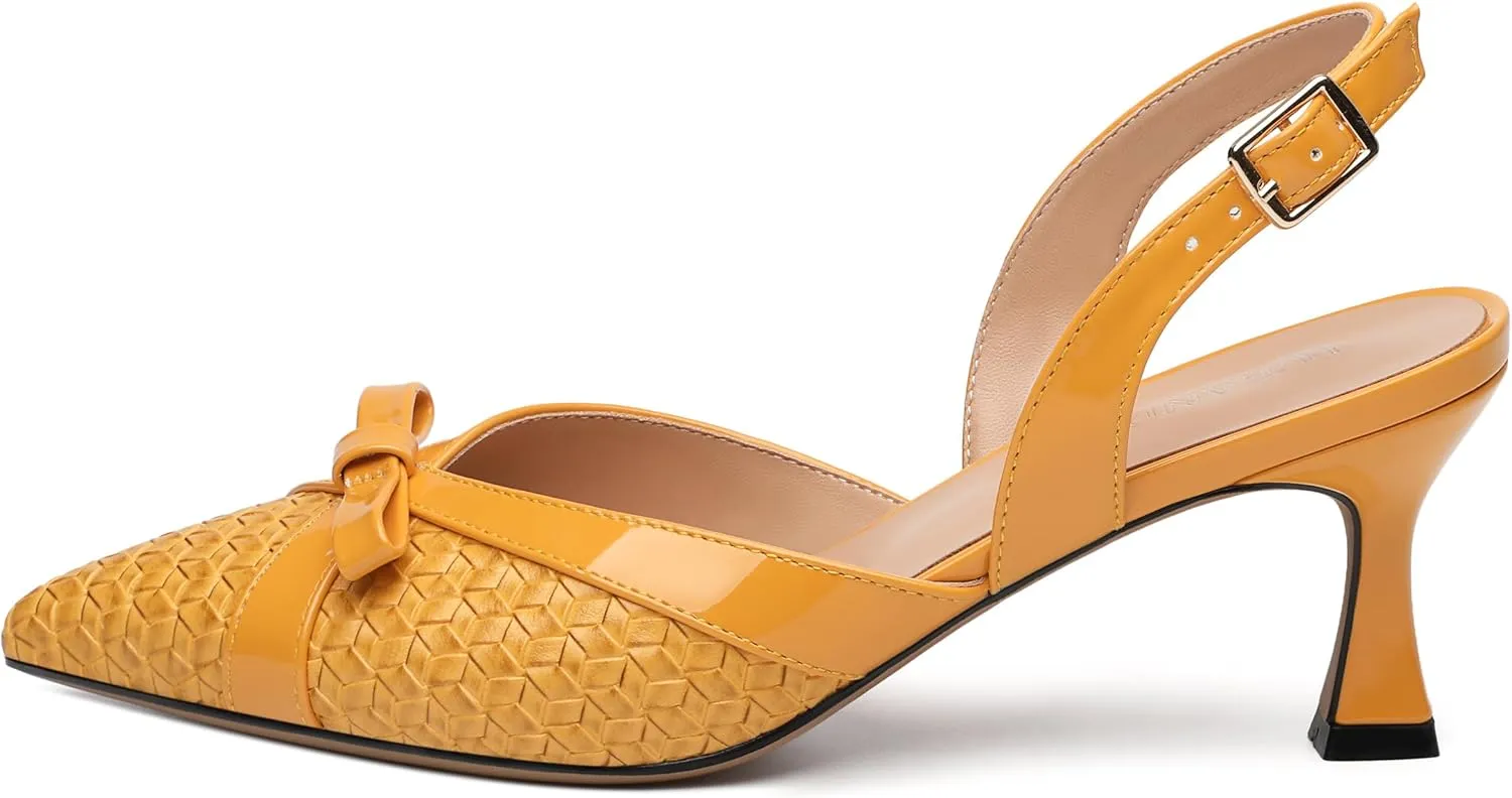 Women's Pointed Toe Buckle Slingback Shoes, Kitten Low Heel Woven Pumps for Women, Shallow Shoes for Party,Date,Office