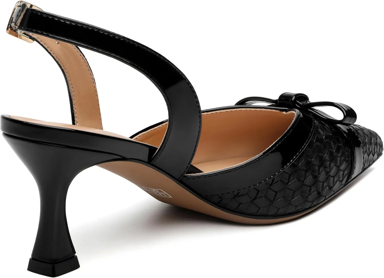 Women's Pointed Toe Buckle Slingback Shoes, Kitten Low Heel Woven Pumps for Women, Shallow Shoes for Party,Date,Office