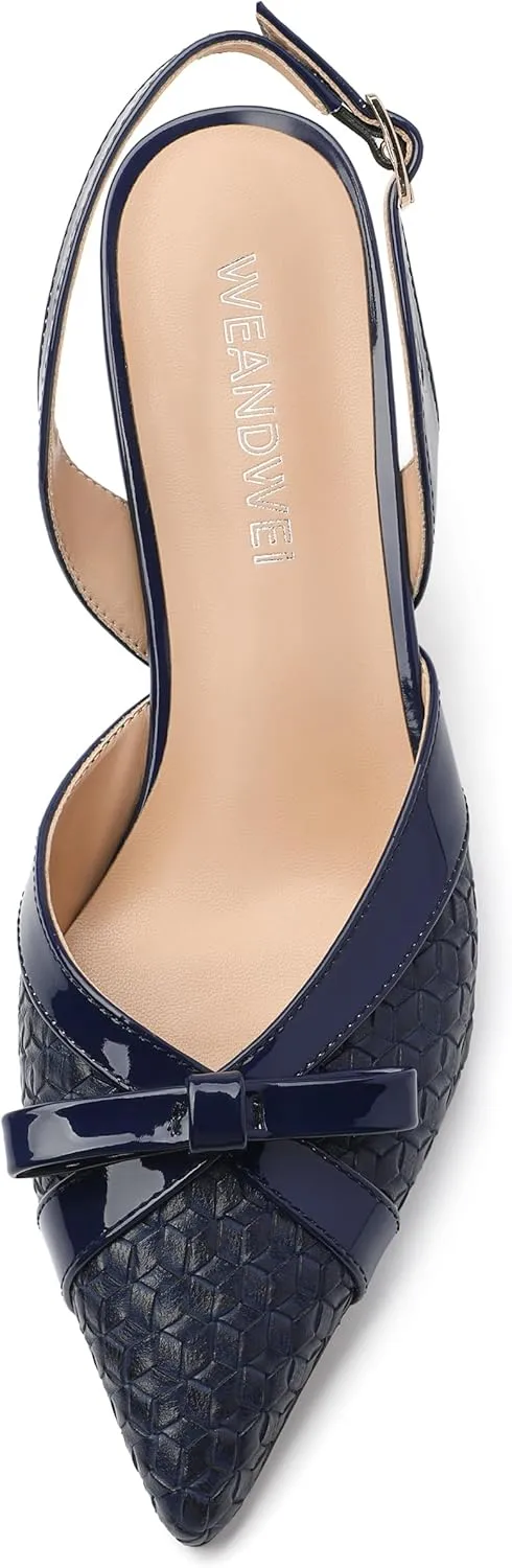 Women's Pointed Toe Buckle Slingback Shoes, Kitten Low Heel Woven Pumps for Women, Shallow Shoes for Party,Date,Office