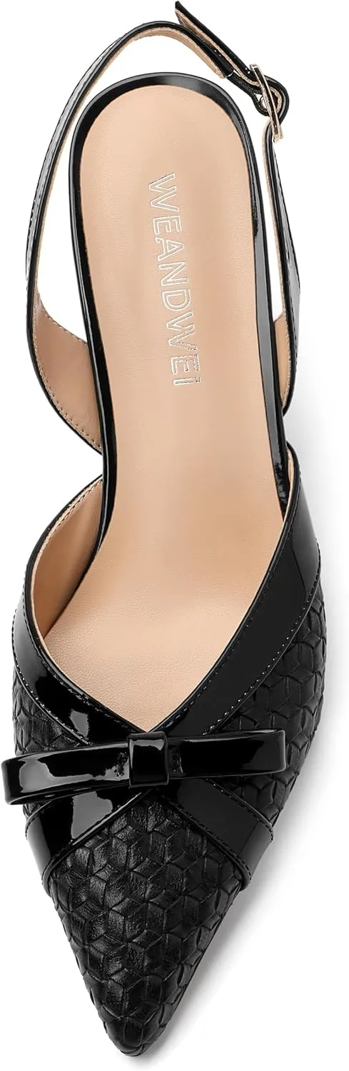 Women's Pointed Toe Buckle Slingback Shoes, Kitten Low Heel Woven Pumps for Women, Shallow Shoes for Party,Date,Office