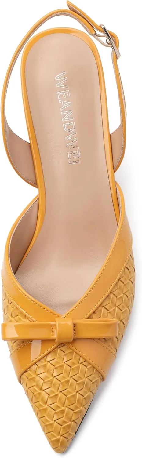 Women's Pointed Toe Buckle Slingback Shoes, Kitten Low Heel Woven Pumps for Women, Shallow Shoes for Party,Date,Office