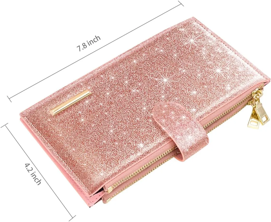 Womens RFID Blocking Large Capacity Wallet Multi Card Organizer Bifold Wallet for Women with Zipper Pocket