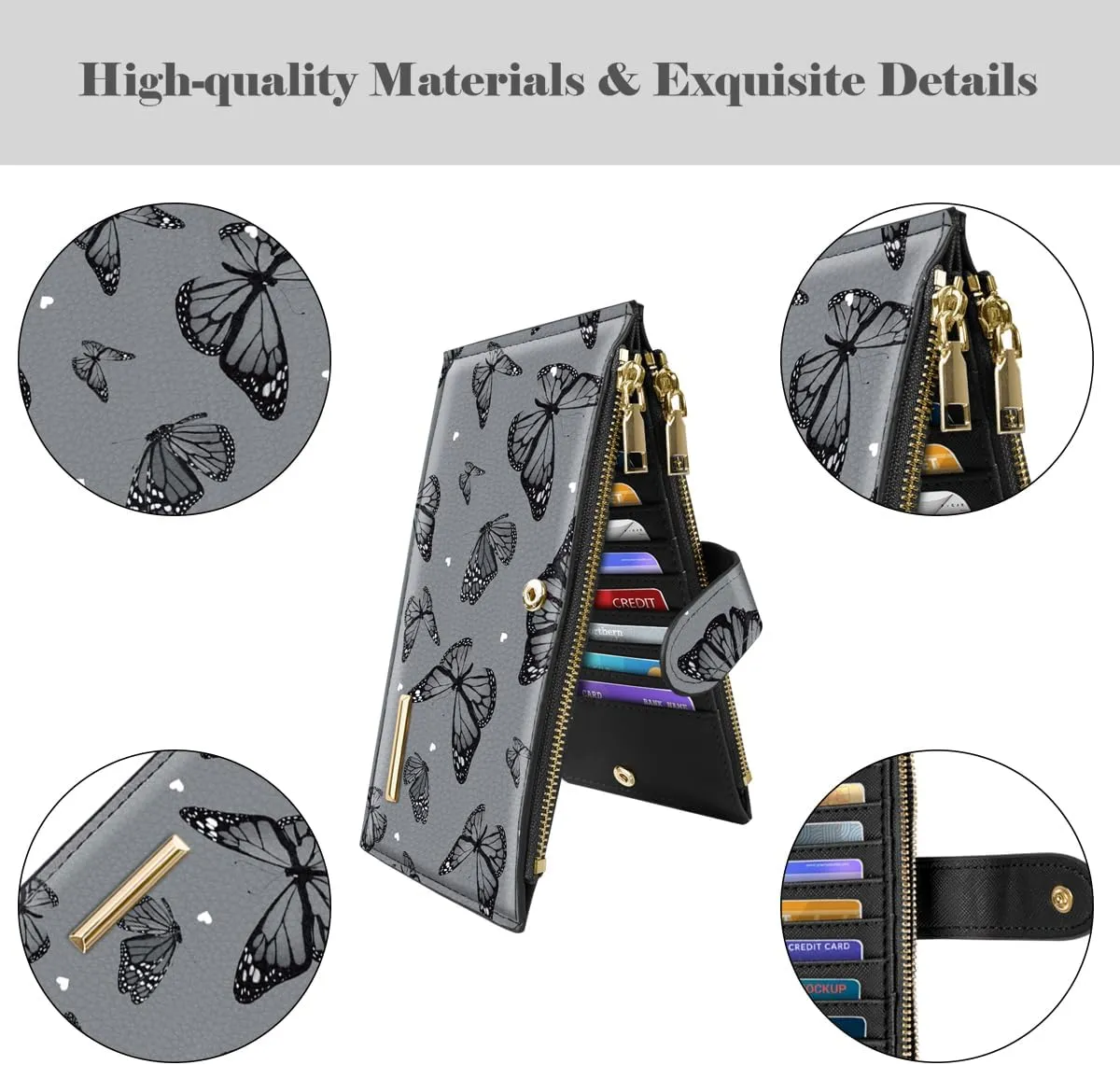 Womens RFID Blocking Large Capacity Wallet Multi Card Organizer Bifold Wallet for Women with Zipper Pocket