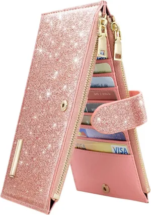 Womens RFID Blocking Large Capacity Wallet Multi Card Organizer Bifold Wallet for Women with Zipper Pocket