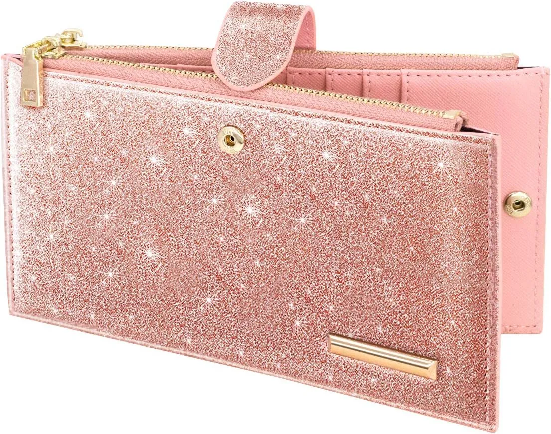 Womens RFID Blocking Large Capacity Wallet Multi Card Organizer Bifold Wallet for Women with Zipper Pocket