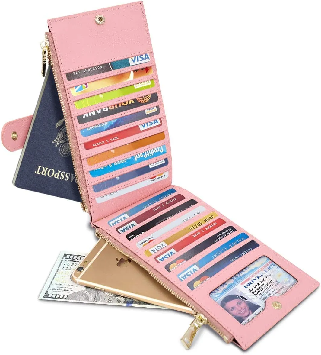 Womens RFID Blocking Large Capacity Wallet Multi Card Organizer Bifold Wallet for Women with Zipper Pocket