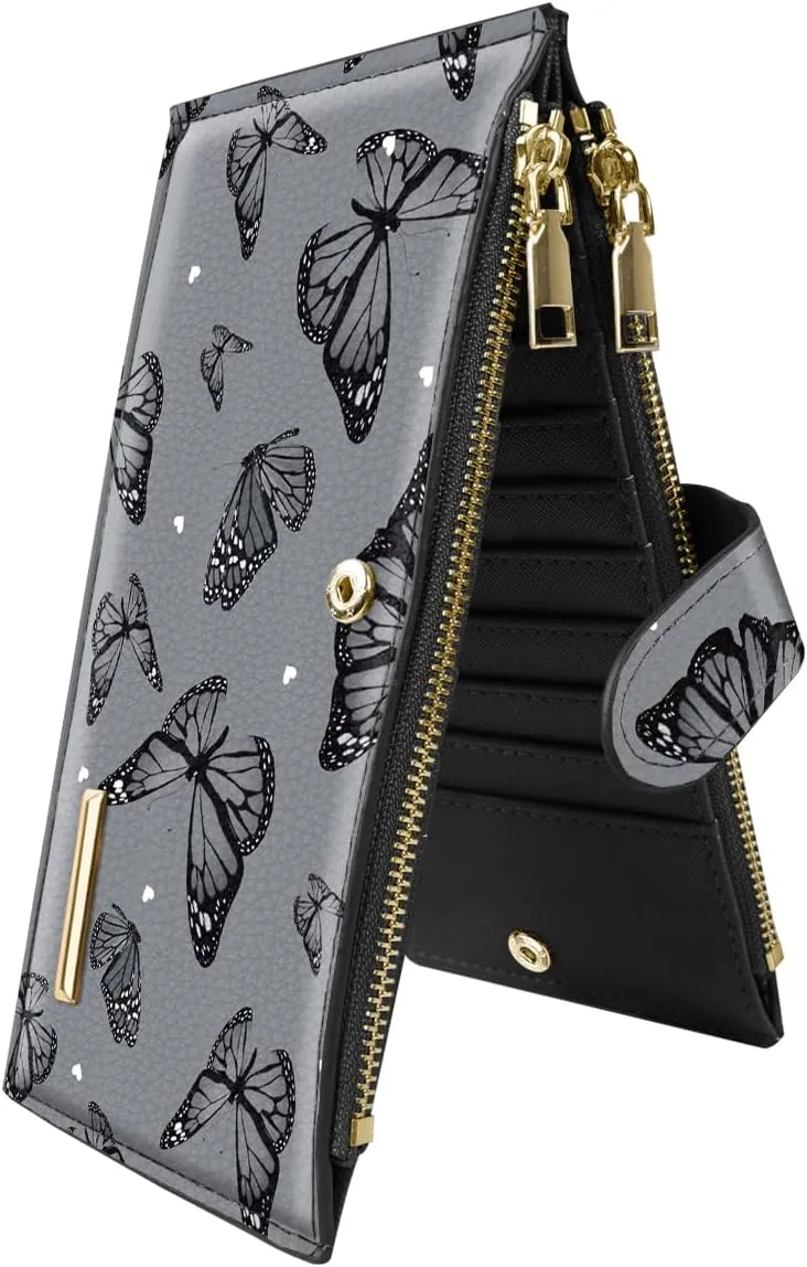 Womens RFID Blocking Large Capacity Wallet Multi Card Organizer Bifold Wallet for Women with Zipper Pocket