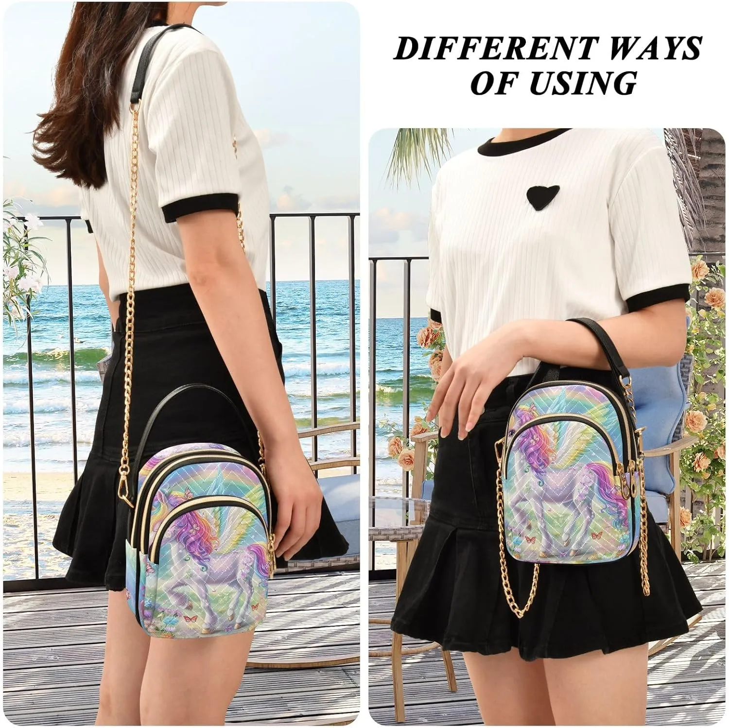 Womens Small Bags and Purses Chain Bags with Leather Handle