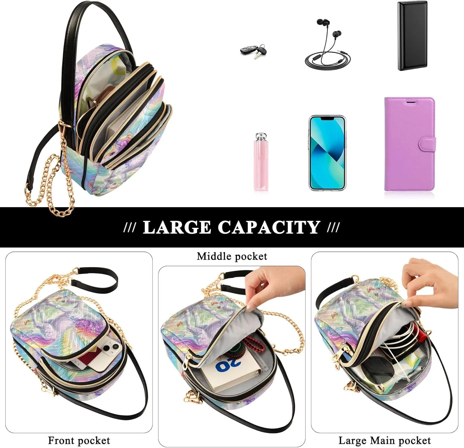 Womens Small Bags and Purses Chain Bags with Leather Handle