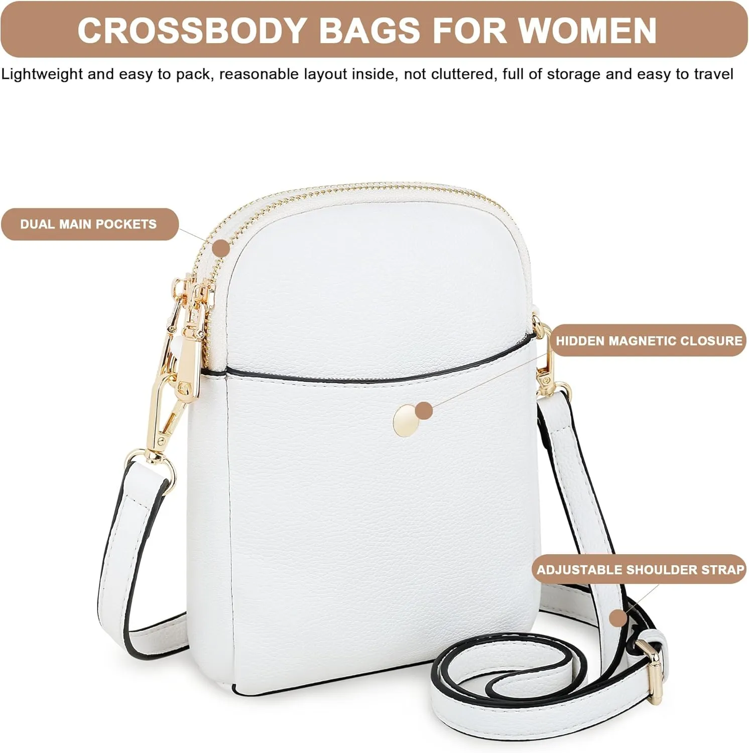 Women's Small Crossbody Bag, Multi-Compartment Mobile Phone Wallet with Adjustable Strap
