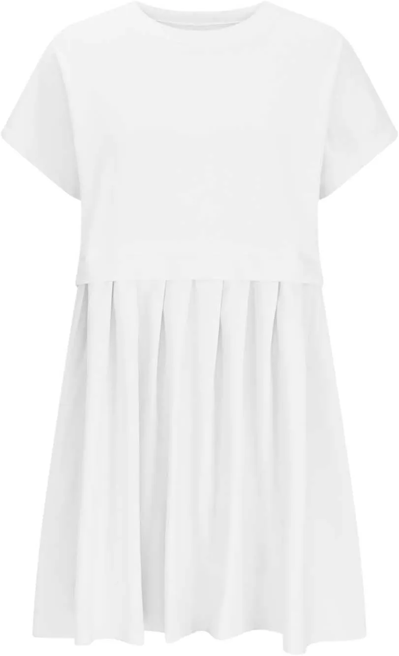 Womens Solid Cute Pleated Dress Patchwork Casual Short Sleeve Blouse Loose Oversized Summer Mini Dress Shirt Dress
