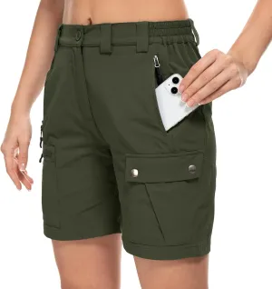 Womens Stretch Cargo Hiking Shorts Quick Dry Elastic Waist 7" Casual Tactical Shorts for Women with 5 Zipper Pockets (2055 Army Green M)