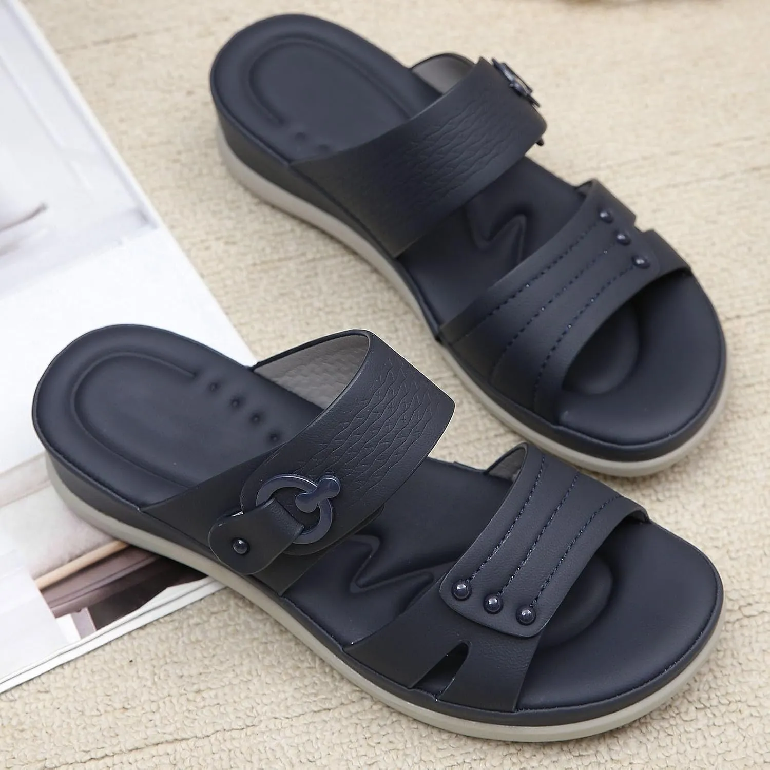 Women's Summer Fashion Sweet Open Toe Slippers Thick Bottom Casual Comfortable Beach Sandal Sling Sandals for Women