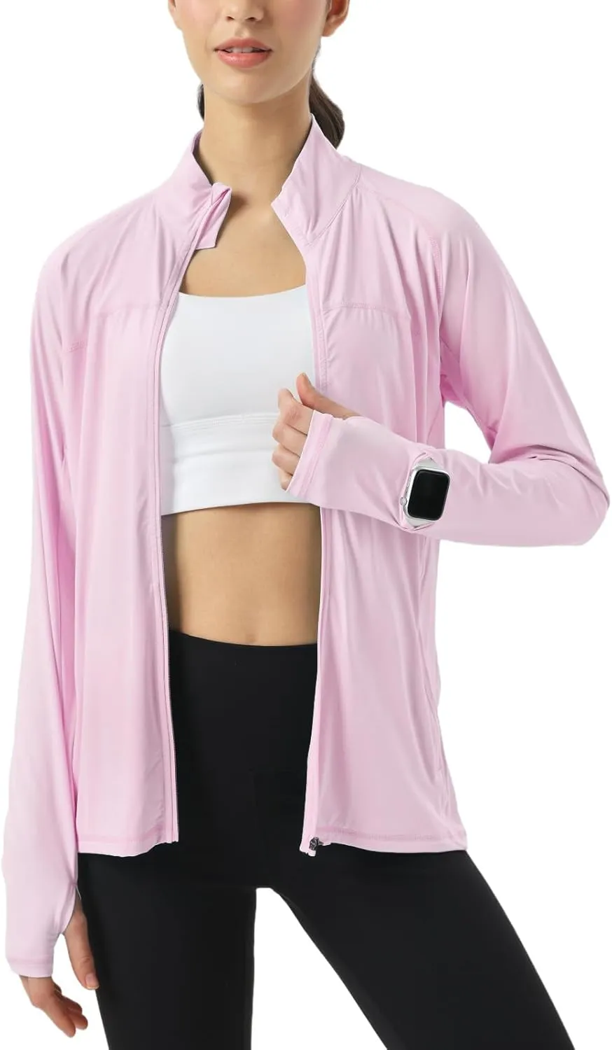 Womens Sun Protection Athletic Jackets UPF 50  Spf Lightweight Full Zip Up UV with Pockets Running No Hood