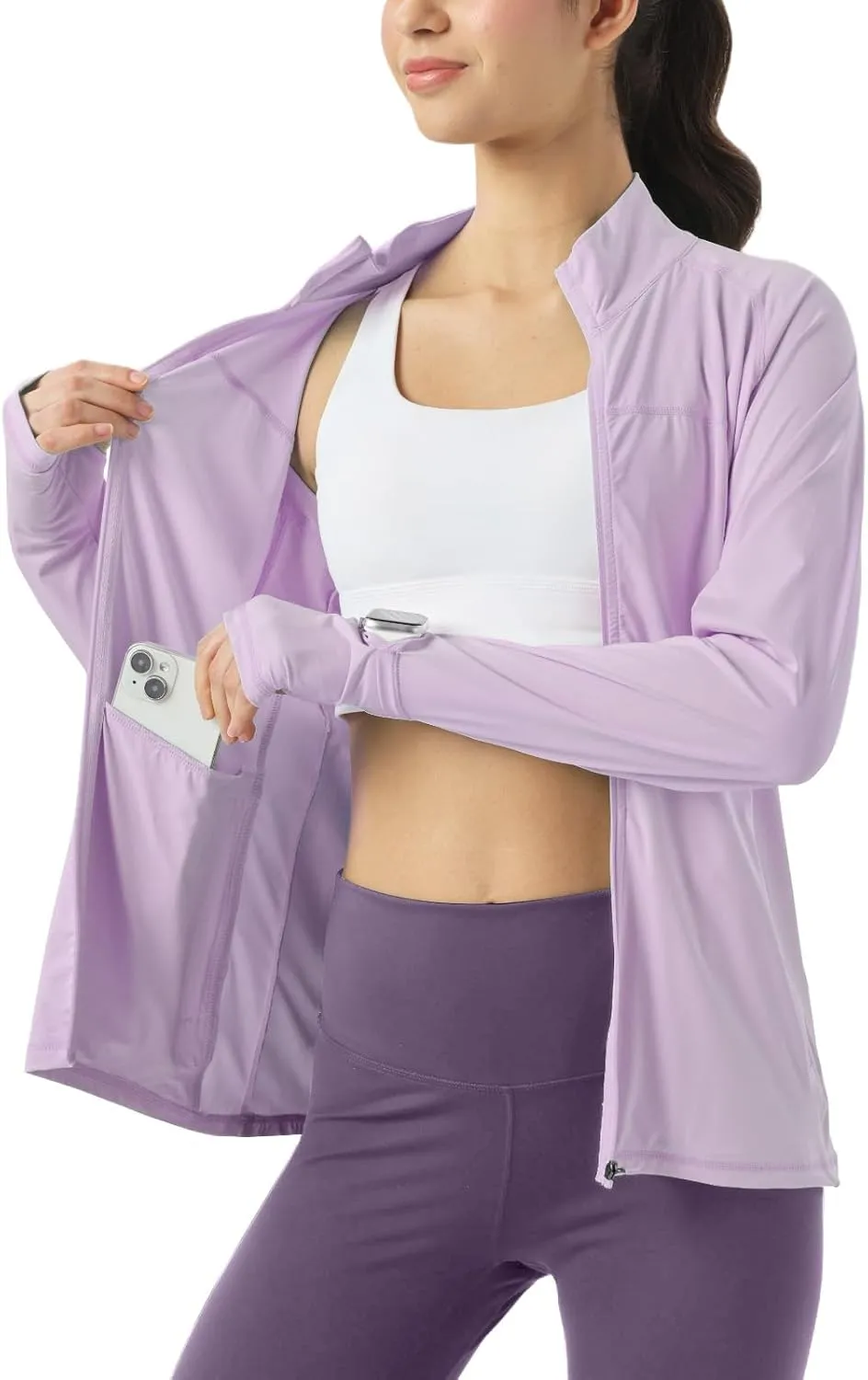 Womens Sun Protection Athletic Jackets UPF 50  Spf Lightweight Full Zip Up UV with Pockets Running No Hood