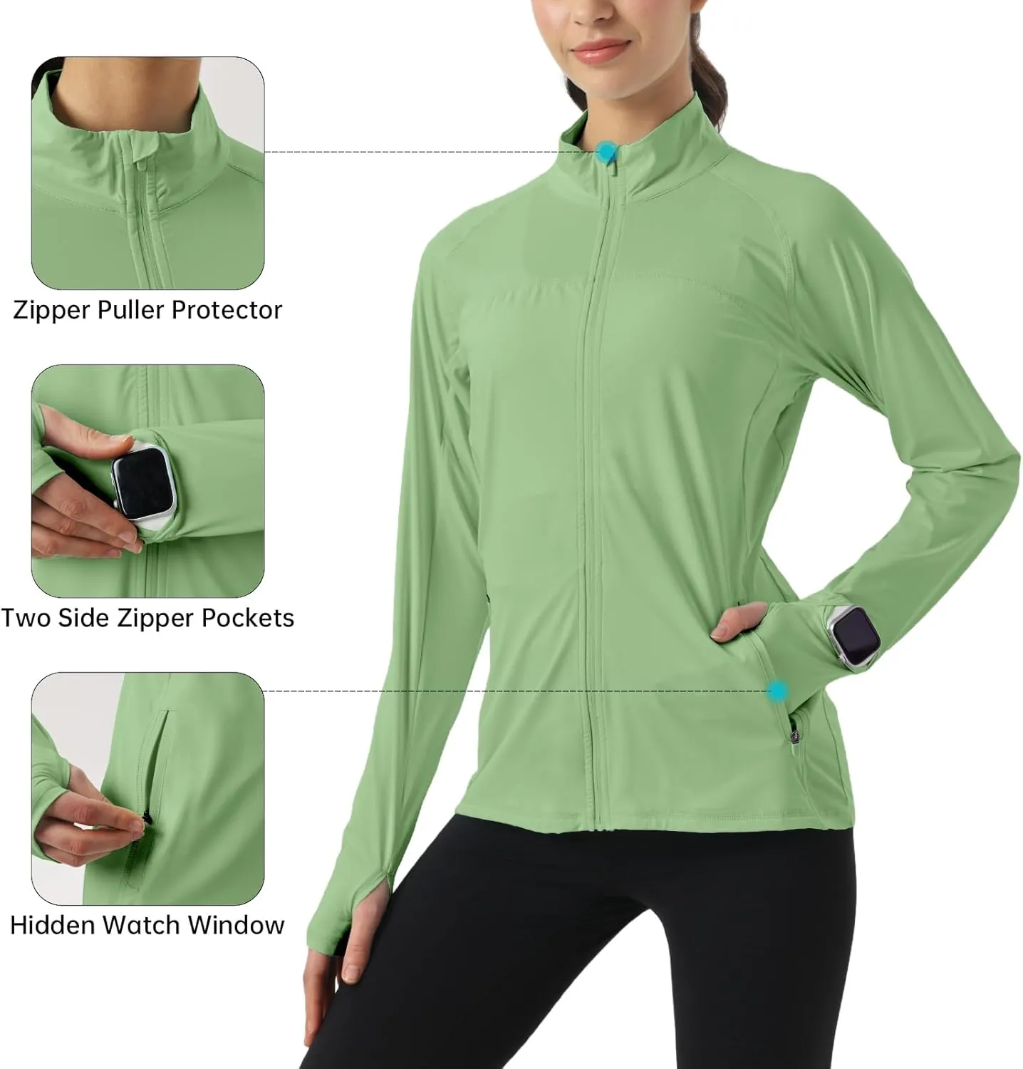 Womens Sun Protection Athletic Jackets UPF 50  Spf Lightweight Full Zip Up UV with Pockets Running No Hood