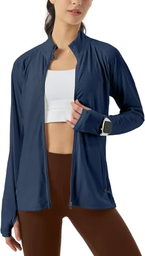 Womens Sun Protection Athletic Jackets UPF 50  Spf Lightweight Full Zip Up UV with Pockets Running No Hood