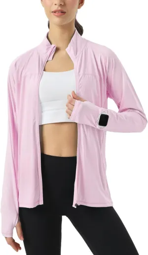Womens Sun Protection Athletic Jackets UPF 50  Spf Lightweight Full Zip Up UV with Pockets Running No Hood