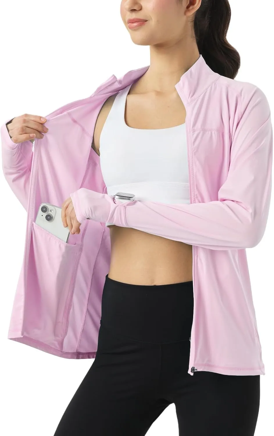 Womens Sun Protection Athletic Jackets UPF 50  Spf Lightweight Full Zip Up UV with Pockets Running No Hood