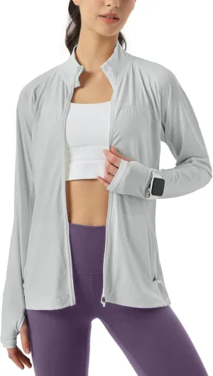 Womens Sun Protection Athletic Jackets UPF 50  Spf Lightweight Full Zip Up UV with Pockets Running No Hood